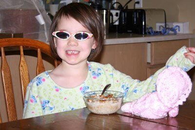 Abbie is one cool dude, eating her oatmeal. 