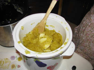 Raw soap chunks inside the cooked soap