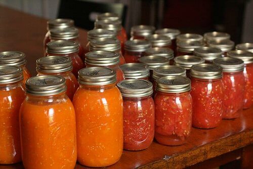 table of canned tomatoes