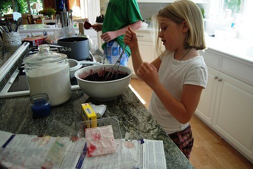 girl mixing in kitchen