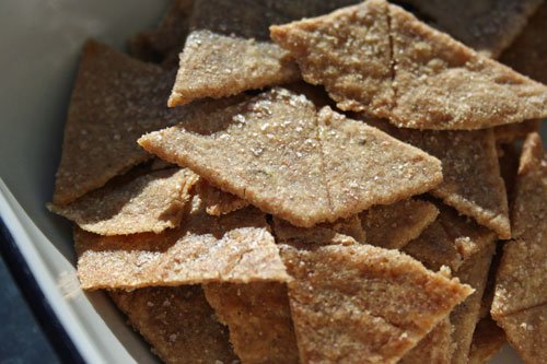 bowl of sourdough crackers