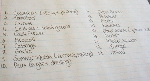 my veggie priorities on paper