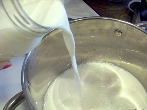 pouring milk homemade ricotta