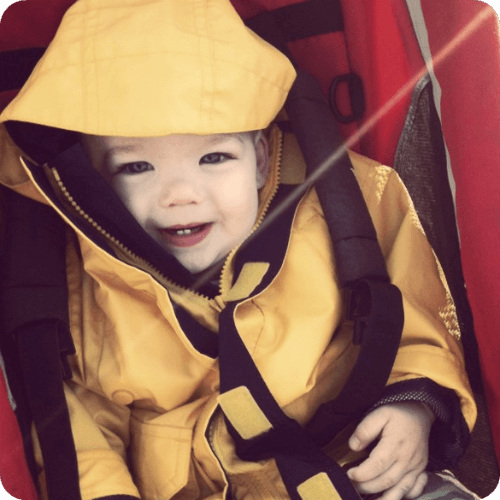 kepler in yellow coat and stroller