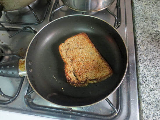 toast in a frying pan