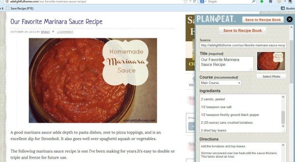 PTE saving recipe screen