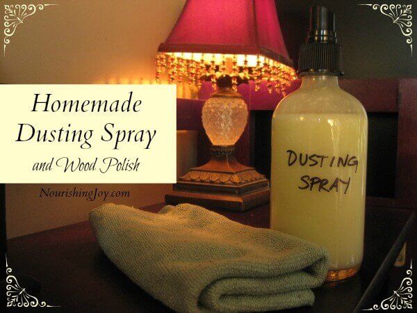 dusting spray with text