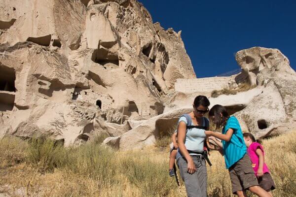 abbie shows me broken stone pieces at uchisar