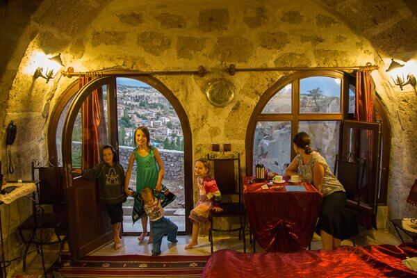 inside guzelyurt shiny red hotel room