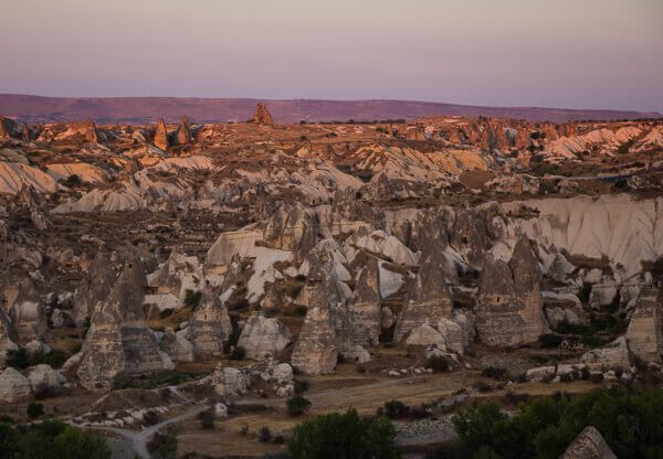 sunset over fairy chimneys at goreme