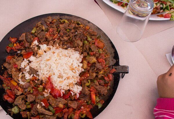 yummy beef and veggie on rice lunch after underground city