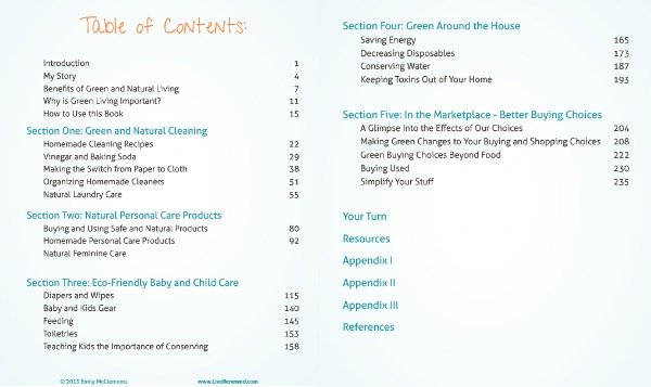 Green Your Life - Table of Contents by Emily of LiveRenewed.com