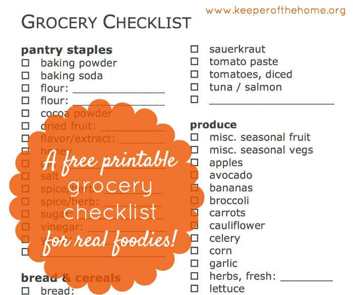 A free printable grocery checklist for real foodies!