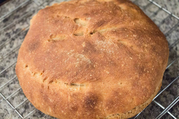 whole boule loave out of oven artisan bread