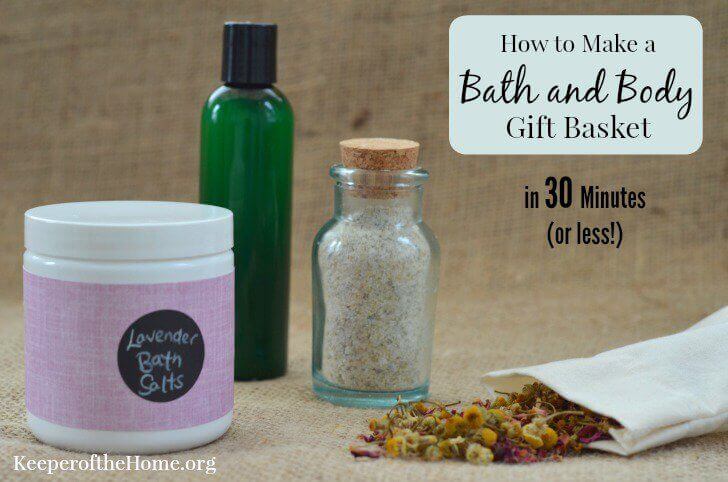 In a pinch and need a good gift? Here's a bath and body gift basket that you could make in 30 minutes or less with stuff you probably already have on hand!