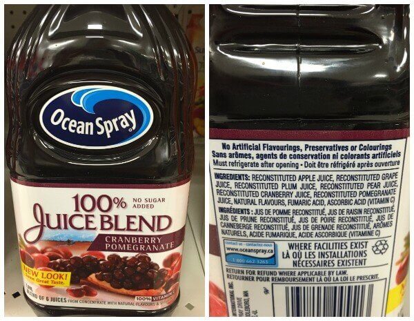 This "cranberry/pomegranate" juice blend may be made with 100% juices... except that the great majority of those juices aren't cranberry or pomegranate -- they're apple, grape, pear and plum!