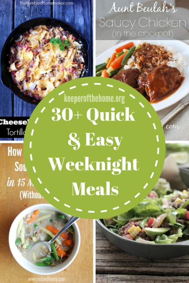 Most of these 30 meals can be whipped up in 30 minutes or less. Most require little prep time. And all of these quick and easy weeknight meals are going to nourish your family a bajillion times more than the drive-through, and be cheaper, too.