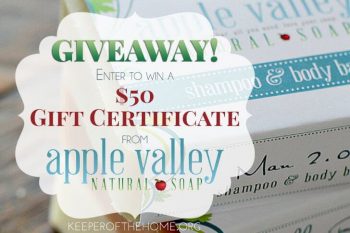 Giveaway: Win 1 of 3 $50 Gift Certificates to Apple Valley Natural Soaps!