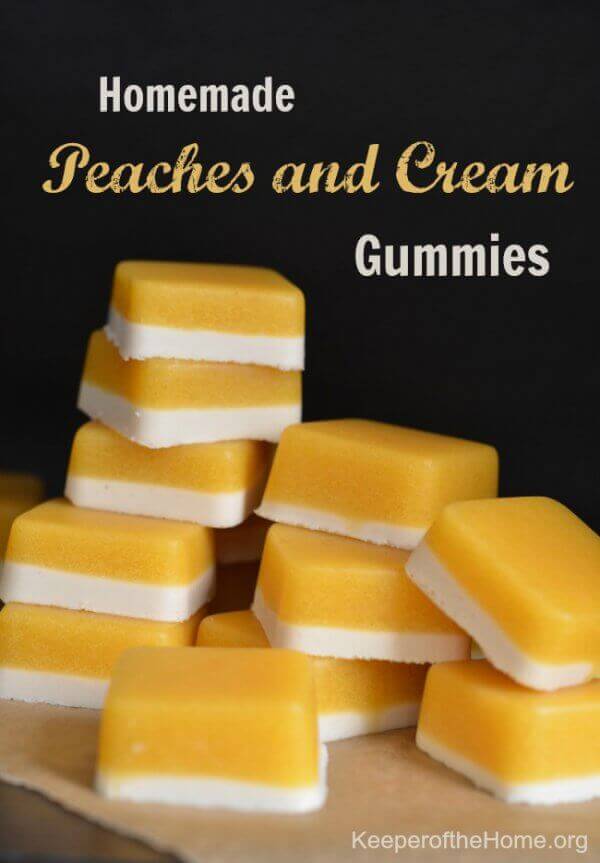 Not only do homemade gummies taste good, they provide wonderful health benefits! They're free of all the sugars and additives store bought fruit snacks and candies have, plus homemade gummies include grass-fed gelatin – which is a great super food! These peaches and cream gummies are a hit with everyone.