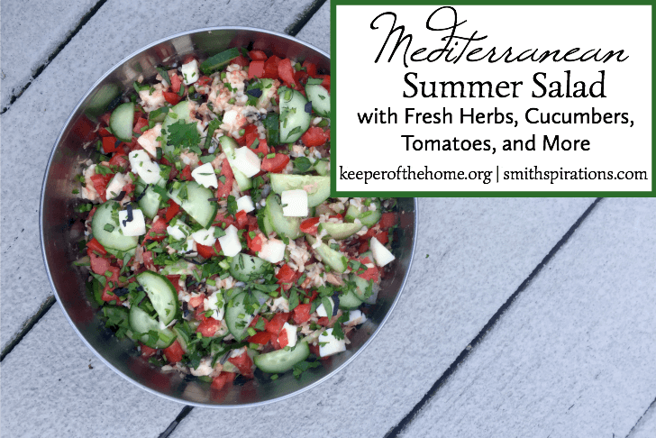 Even though summer is winding down, you can still enjoy late summer seasonal veggies in this healthy mediterranean salad!
