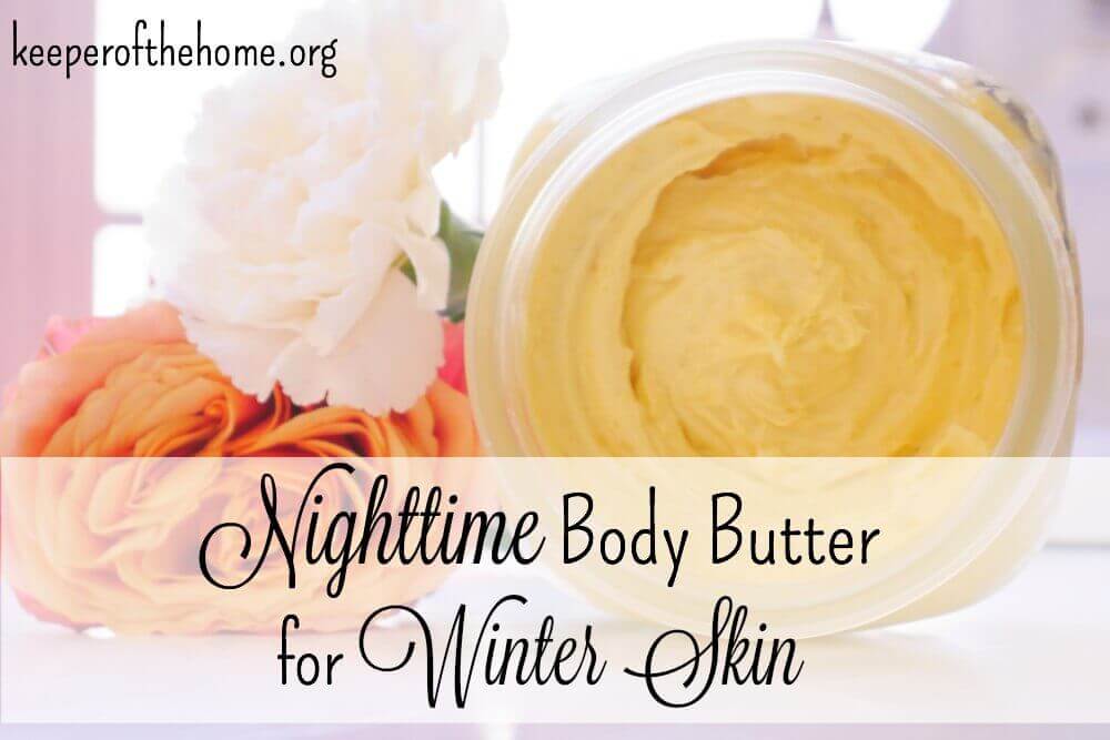Suffer from dry winter skin? This nighttime body butter is easy to make yourself, and completely customizable with essential oils! It's a great natural solution from an annoying ailment. 