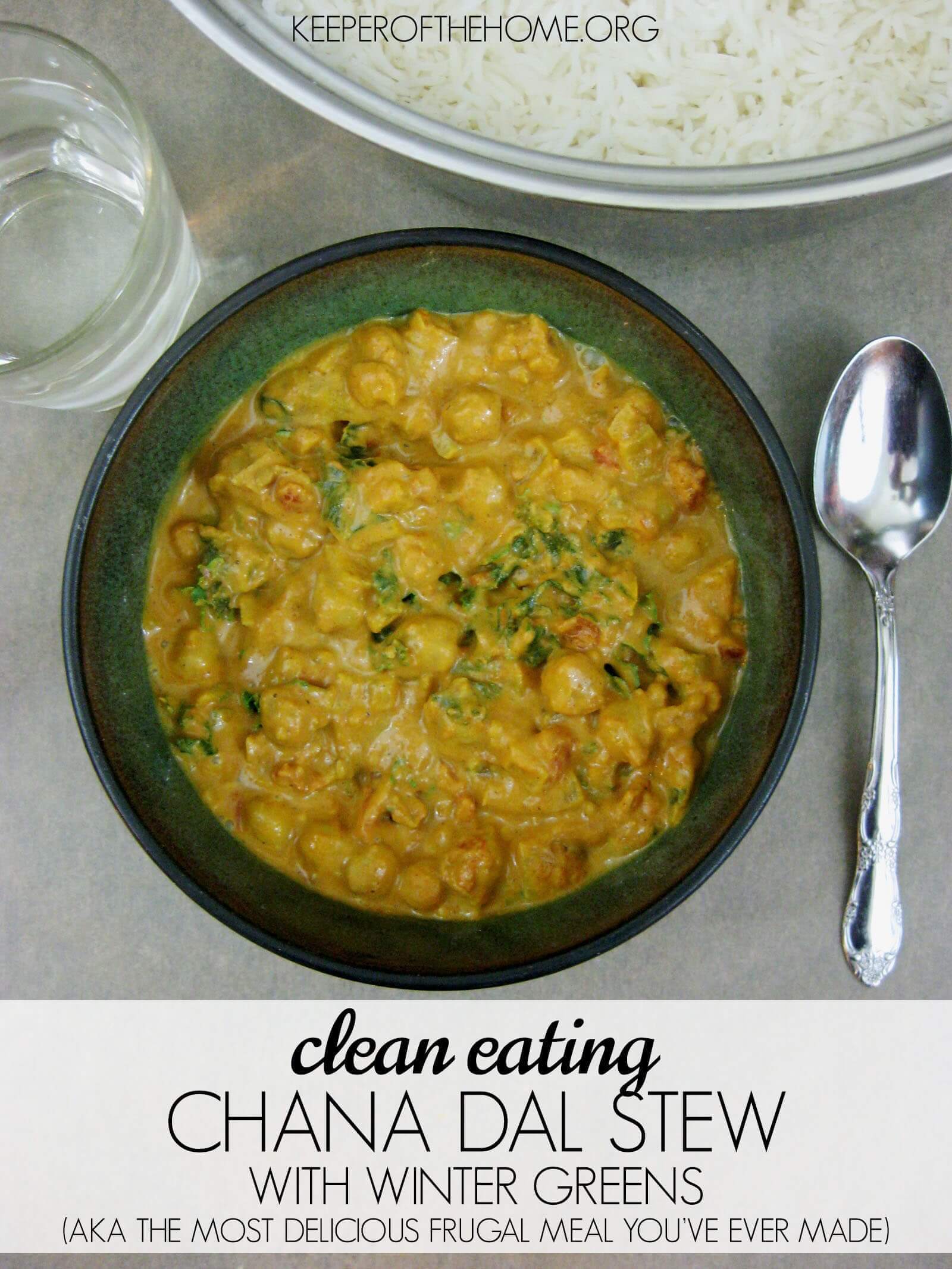 Looking for a winter dish that pleases everyone, while still being frugal, easy, and nourishing?? This Chana Dal Stew with Winter Greens is all that and more – make sure you make extra of this real food curry dish!