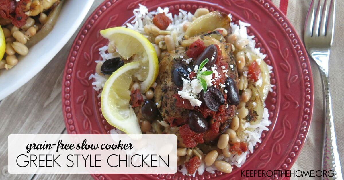 Slow cooking is one of the easiest methods for getting a healthy meal on the table in a snap! This Slow Cooker Greek-Style Chicken is easy – just toss in a few ingredients and you have a healthy meal! Grain-free with a dairy-free option. 