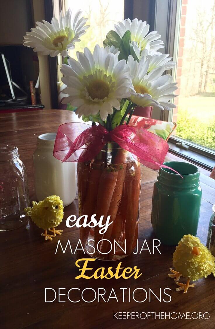 Looking for easy Easter decorations to put together with your kids or at the last minute? If you are anything like me, you have a few (dozen!) mason jars around the house. Let's put them to use!