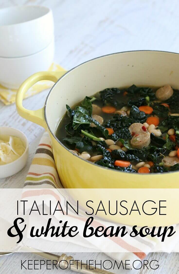 This easy Italian Sausage and White Bean Soup is chock full of healthy ingredients that are rich in savory flavors! The combination of slightly sweet and spicy Italian sausage paired with mild white beans and peppery greens creates an incredibly delicious and satisfying meal the whole family will love!