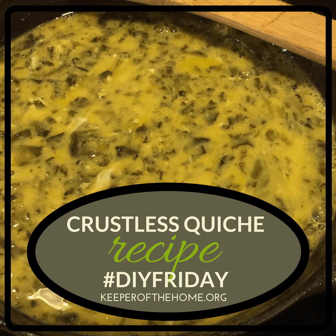 This crustless quiche recipe makes the kind of meal that you can vary with different meats and veggies, depending on what's in your fridge. I tend to throw it in the pan as we are getting the kids ready for school in the mornings, but it could be a great dinner option too!