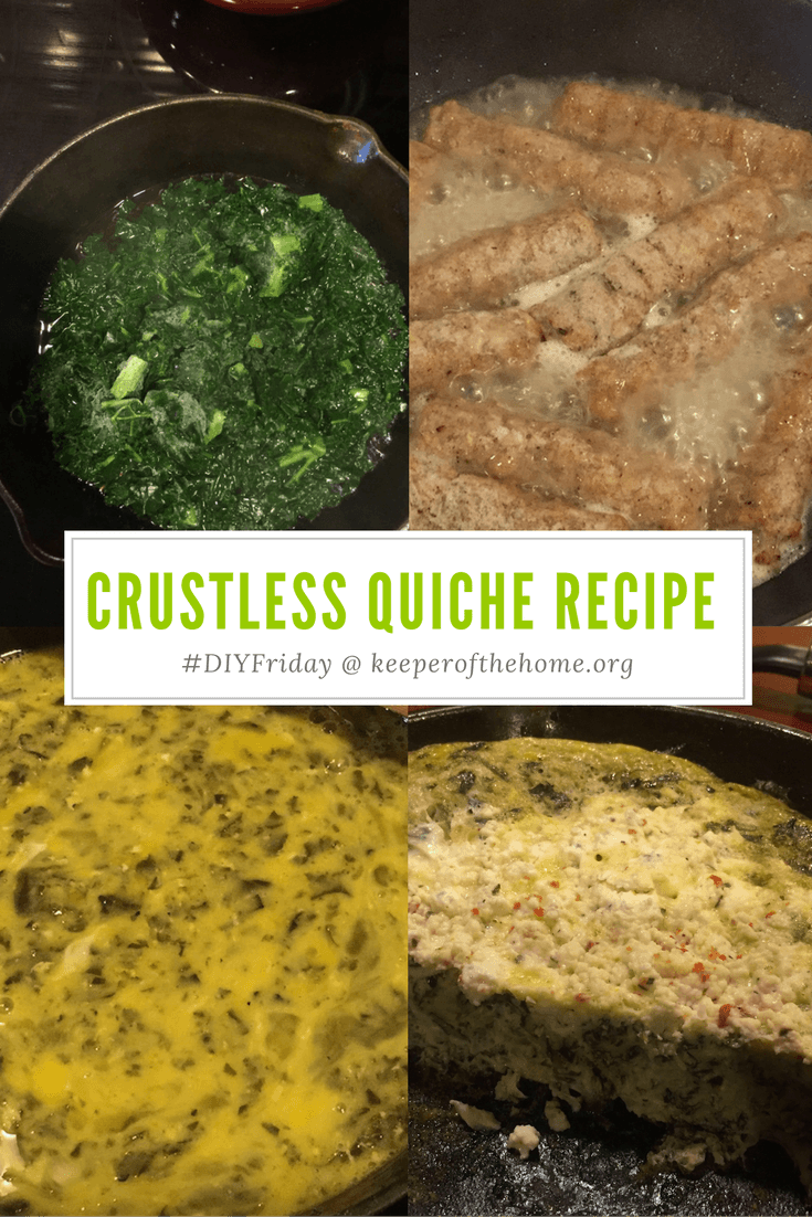 This crustless quiche recipe makes the kind of meal that you can vary with different meats and veggies, depending on what's in your fridge. I tend to throw it in the pan as we are getting the kids ready for school in the mornings, but it could be a great dinner option too!