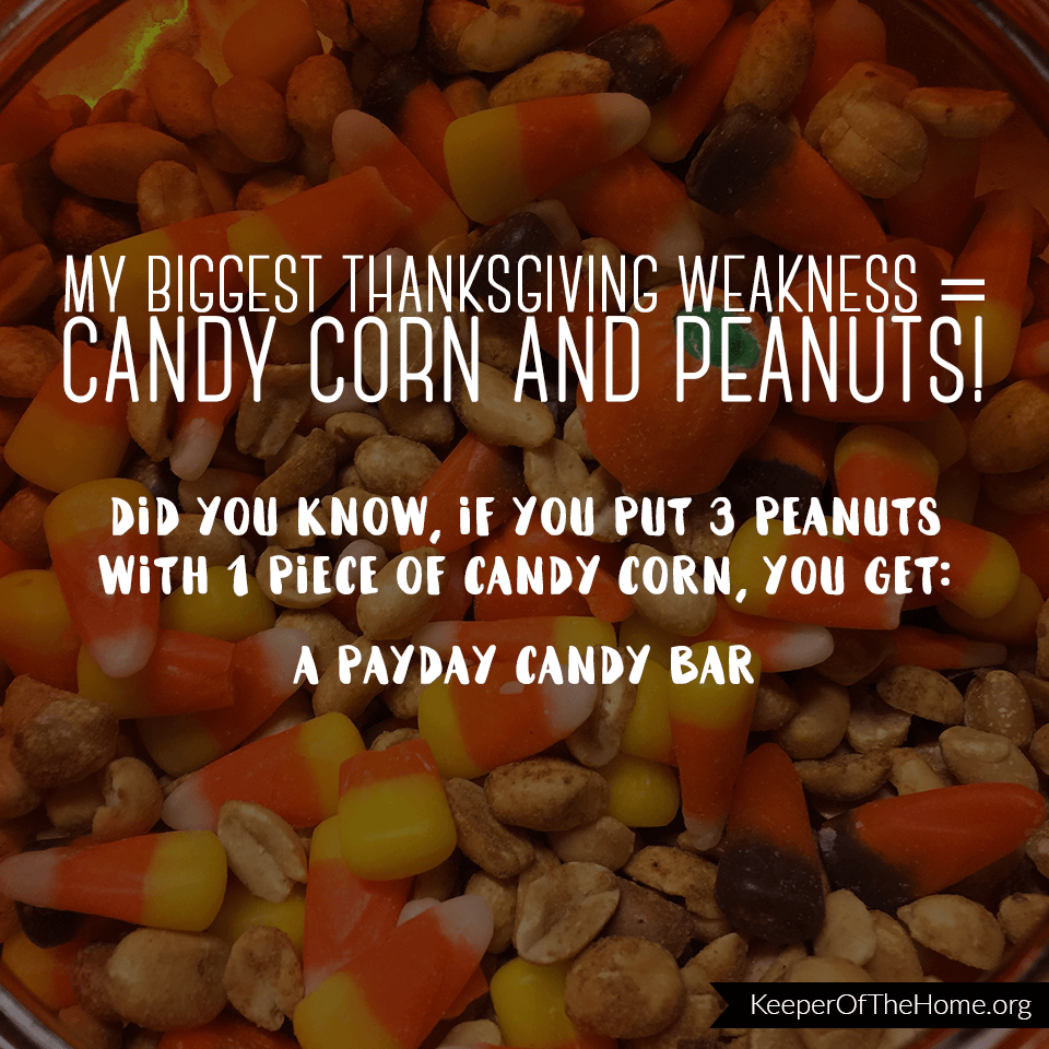 Here are a few of my favorite Thanksgiving things. First up: candy corn and peanuts. What are yours?