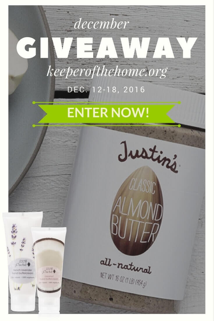 The Keeper of the Home December giveaway has free food and free beauty...what's not to love? :)