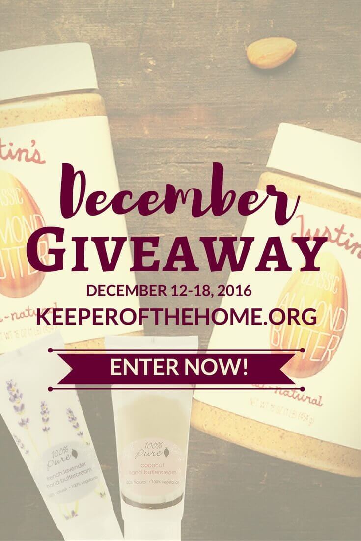 The Keeper of the Home December giveaway has free food and free beauty...what's not to love? :)