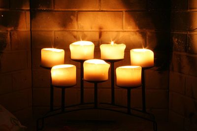 Candles in fireplace