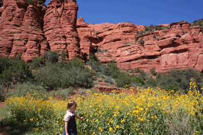 Abbie-in-front-of-flowers-and-red-cliffs